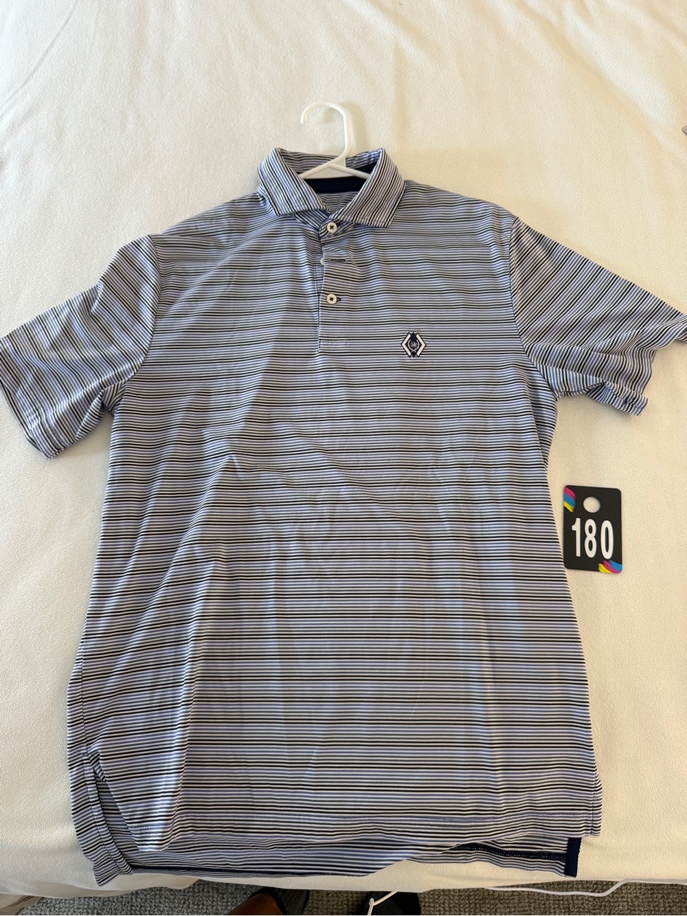Source Unknown Men's Navy and White Striped Polo